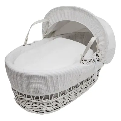 White Waffle White Wicker Moses Basket With Mattress & Padded Liner