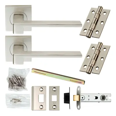 Door Handle & Latch Pack Satin Chrome Modern Flat Lever Screwless Square Rose