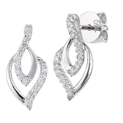 Jewelco London 18ct White Gold Round 12pts Diamond Wishbone Rain Drop Stud Earrings - PE0AXL5569