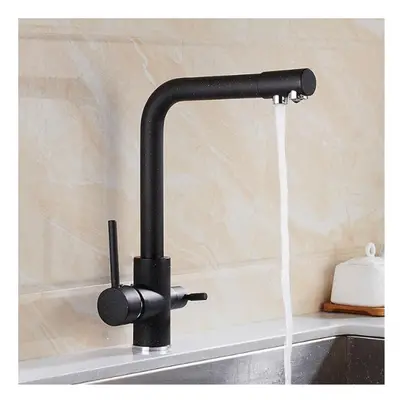 Kitchen Sink Faucet Rotatable Hot Cold Mixer Drinking Water Tap Double Handles Copper Deck Mount