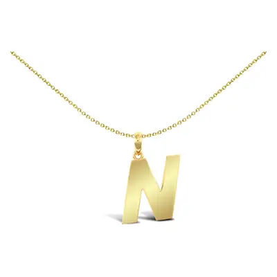 Jewelco London Solid 9ct Yellow Gold Polished Block Identity Initial Charm Pendant Letter N - JI