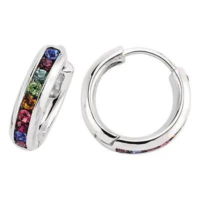 Jewelco London Ladies Sterling Silver Multi Colour Cubic Zirconia Rainbow Huggie Hoop Earrings 1