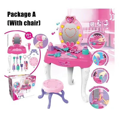 (1383g) 19+ Pcs Simulation Lovely Dresser Kids Makeup Table Play Set Toy with LED Light Music Ef