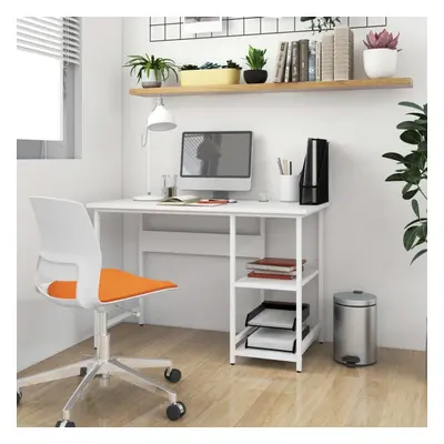 vidaXL Computer Desk White MDF and Metal Office Study Working Side Desk Table