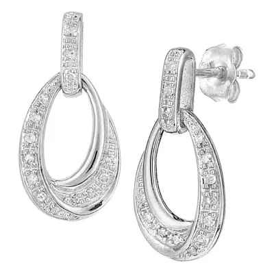 Jewelco London 9ct White Gold Round 10pts Diamond Avocado Twist Creole Drop Earrings - PE0AXL564