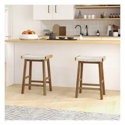 Set of Bar Stools Saddle Seat Counter Height Stools Rubber Wood Legs