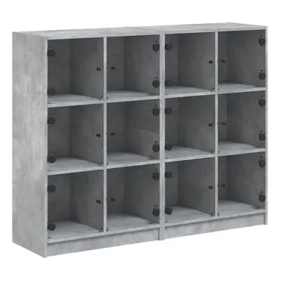 (concrete grey) vidaXL Bookcase with Doors Bookshelf Storage Rack Cabinet Engineered Wood