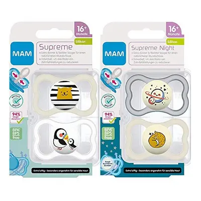 MAM Supreme Dental Dummy Months Plus, Pack of for +, Thin Teat - Orthodontic Soother, Skin-Frien