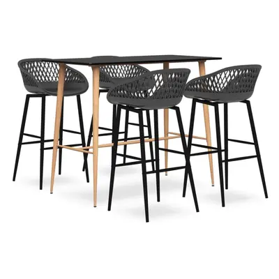 vidaXL Bar Set Piece Black and Grey Kitchen Dining Room Chair Stool Table