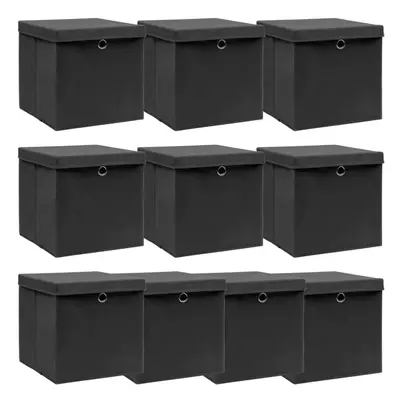 vidaXL 10x Storage Boxes with Lid Black Foldable Fabric Cabinet Chest bin