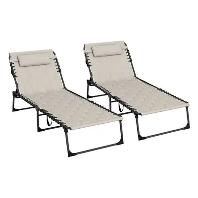 Outsunny Foldable Sun Lounger Set, Pieces Sun Lounger w/ Padded Seat Khaki