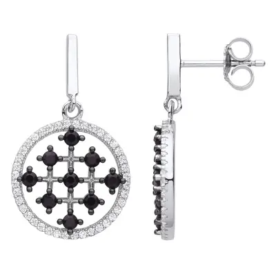 Jewelco London Ladies Rhodium Plated Sterling Silver Black CZ Jerusalem Cross Halo Cluster Drop 