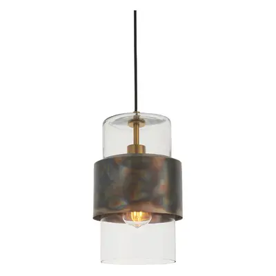 Bronze Hanging Ceiling Pendant Light - Clear Glass Shade - Single Bulb Fitting