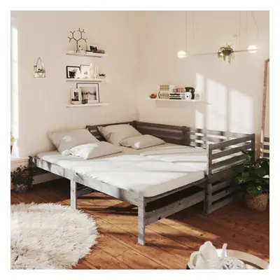 vidaXL Solid Pinewood Pull-out Day Bed 2x(90x200) cm Grey Wooden Sleepover Bed