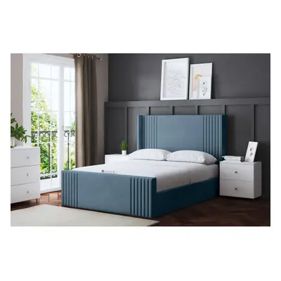 (Small Single, Blue) Elara Winged Paneled Upholstered Bed