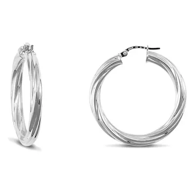 Jewelco London Sterling Silver Twist Hoop Earrings - 5mm - 3.4cm - AER003C