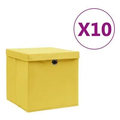 vidaXL 10x Storage Boxes with Covers Yellow Organiser Chest Basket Container