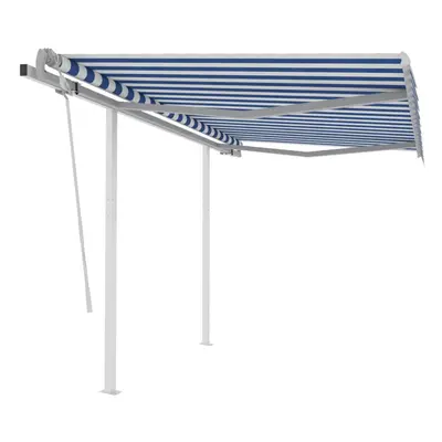 vidaXL Manual Retractable Awning with Posts 3x2.5 m Blue and White Outdoor