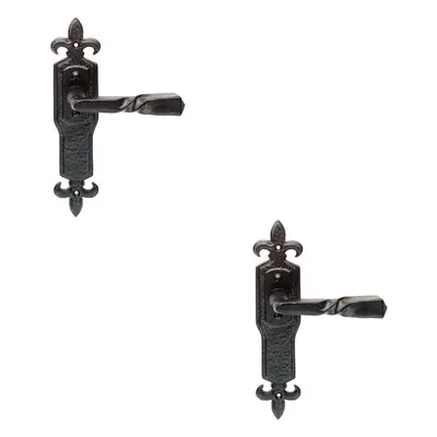 2x PAIR Forged Twisted Ornate Lever on Latch Backplate x 50mm Black Antique