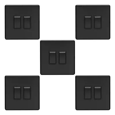 5 PACK Gang Double Light Switch SCREWLESS MATT BLACK Way 10A Slim Rocker