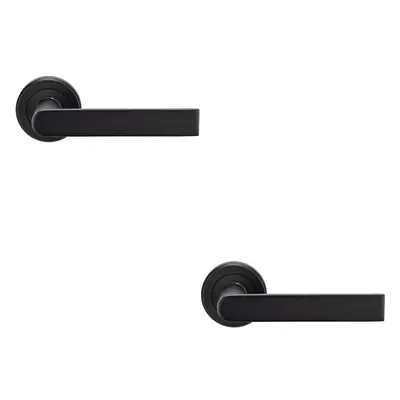 2x PAIR Flat Rectangular Bar Handle on Round Rose Concealed Fix Matt Black