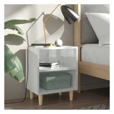 vidaXL 2x Bed Cabinets Solid Wood Legs High Gloss White Bedroom Nightstand