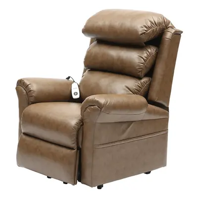 Wall Hugging Rise and Recline Lounge Chair - Wipe Clean PU Leather - Nutmeg