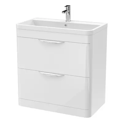 Floor Standing Drawer Vanity Unit with Ceramic Basin - 800mm - Gloss White