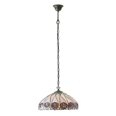 Tiffany Glass Hanging Ceiling Pendant Light Bronze & Round Rose Shade i00125