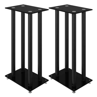 (black) vidaXL Speaker Stands Speaker Floor Stand 2pcs Tempered Glass Pillars Design