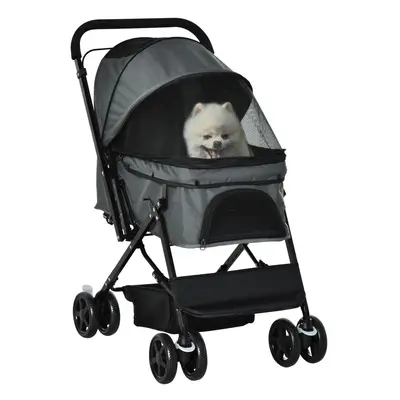 PawHut Pet Stroller Dog Foldable Travel Carriage with Reversible Handle, Grey