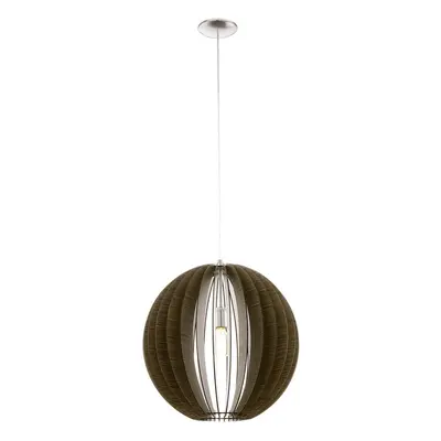 Pendant Ceiling Light Colour Satin Nickel Shade Mid Brown Wood Bulb E27 1x60W