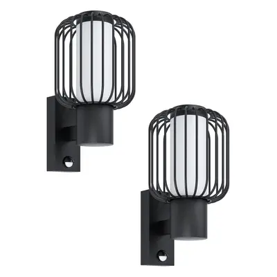 2 PACK IP44 Outdoor Wall Light & PIR Sensor Black Zinc Steel 1x 28W E27