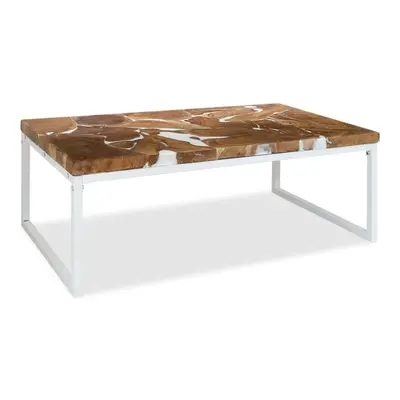 Coffee Table Teak Resin 110x60x40 cm White and Brown