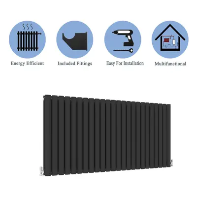 (Double, 600x1416mm) Black Oval Tube Designer Radiator