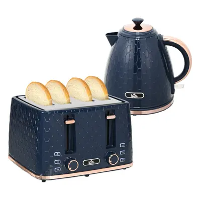 HOMCOM 1.7L Kettle and Toaster Set with Defrost Reheat and Crumb Tray Blue