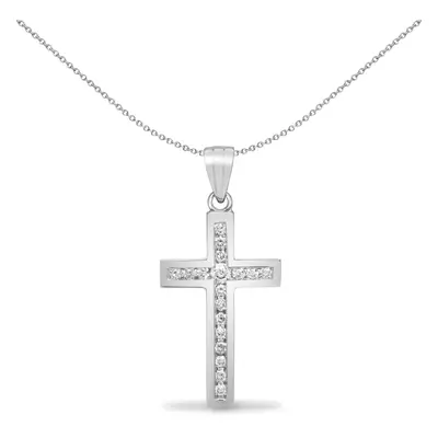 Jewelco London Ladies Solid 18ct White Gold Channel Set Round G SI1 0.18ct Diamond Flat Cross Pe