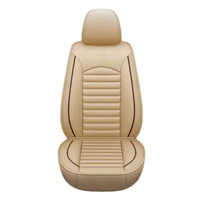 (Beige Single) Universal Full Leather Car Front Seat Protect Mat Covers Breathable Cushion Pad