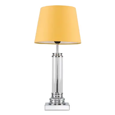 Modern Clear Glass Column Design Touch Table Lamp with a Mustard Tapered Shade