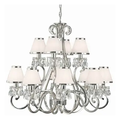 Esher Ceiling Pendant Chandelier Nickel Crystal & White Shades Lamp Light