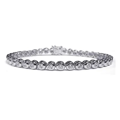 Jewelco London Rhodium Coated Sterling Silver Cubic Zirconia Rub Over Tennis Bracelet - ABB116A