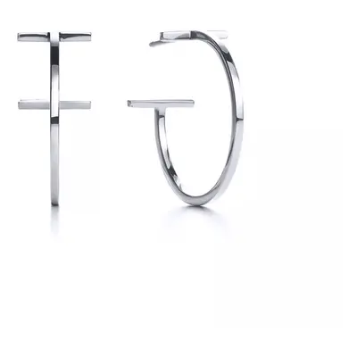 Jewelco London Rhodium Silver Perpendicular T Square Tube Hoop Earrings 20mm - AER137