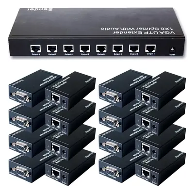 8 Port Way VGA & Audio Over Single CAT5e CAT6 Splitter PC Distribution Extender