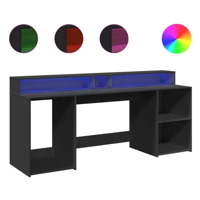 vidaXL Desk with LED Lights Writing Table Working Table Black Engineered Wood