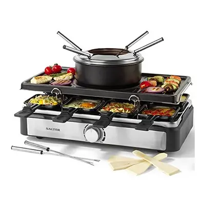 Salter EK4513 Electric in Raclette Grill & Fondue Set, W, 1.3 Pot, Non-Stick Pans & Wooden Spatu