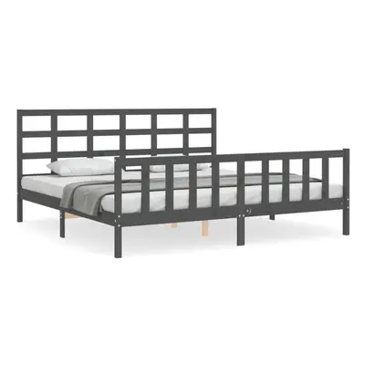 (grey, x cm) vidaXL Bed Frame Bed Base Wooden Bed with Headboard Black King Size Solid Wood