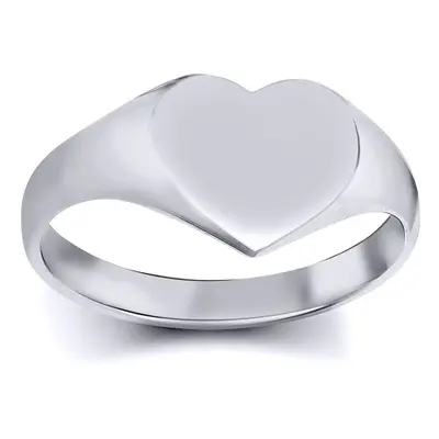 (O) Jewelco London Solid Rhodium-plated Sterling Silver Polished Love Heart Signet Ring - ARN127