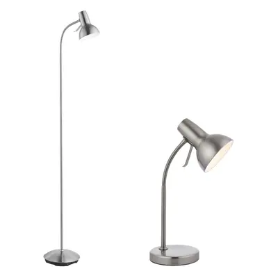 Standing Floor & Table Lamp Set Satin Nickel Adjustable Neck Living Room Light