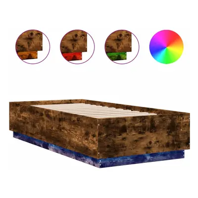 vidaXL Bed Frame with LED Lights Bed Smoked Oak 90x200 cm Engineered Wood