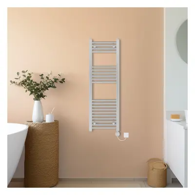 (Chrome, 1200x400mm) NRG Prefilled Thermostatic Electric Straight Heated Towel Rail Radiator